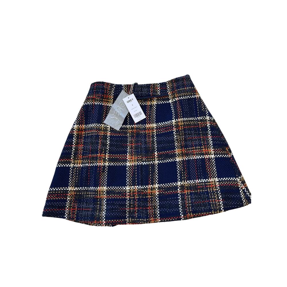 Grey Jason Wu Plaid Tweed A-Line Mini Skirt NWT Size 2